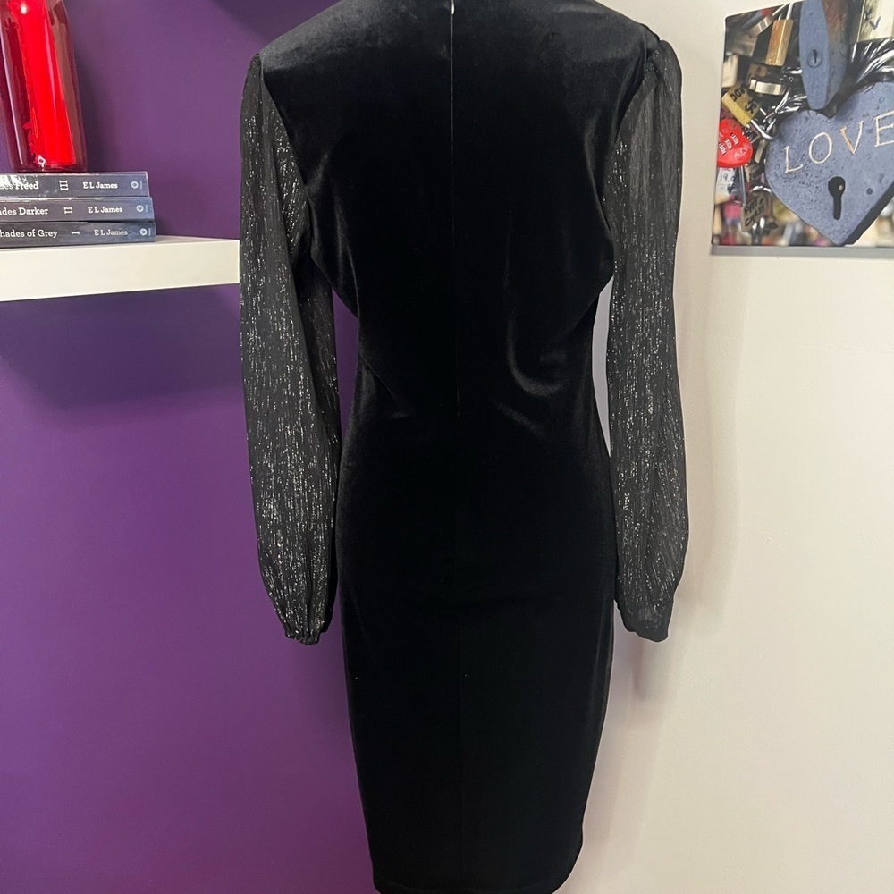 Connected Apparel Sheer Long Sleeve Velvety Dress - Picture 7 of 10